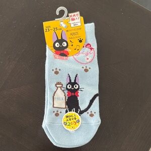 Kiki's Delivery Service Light Blue Cat Socks with Red Bow